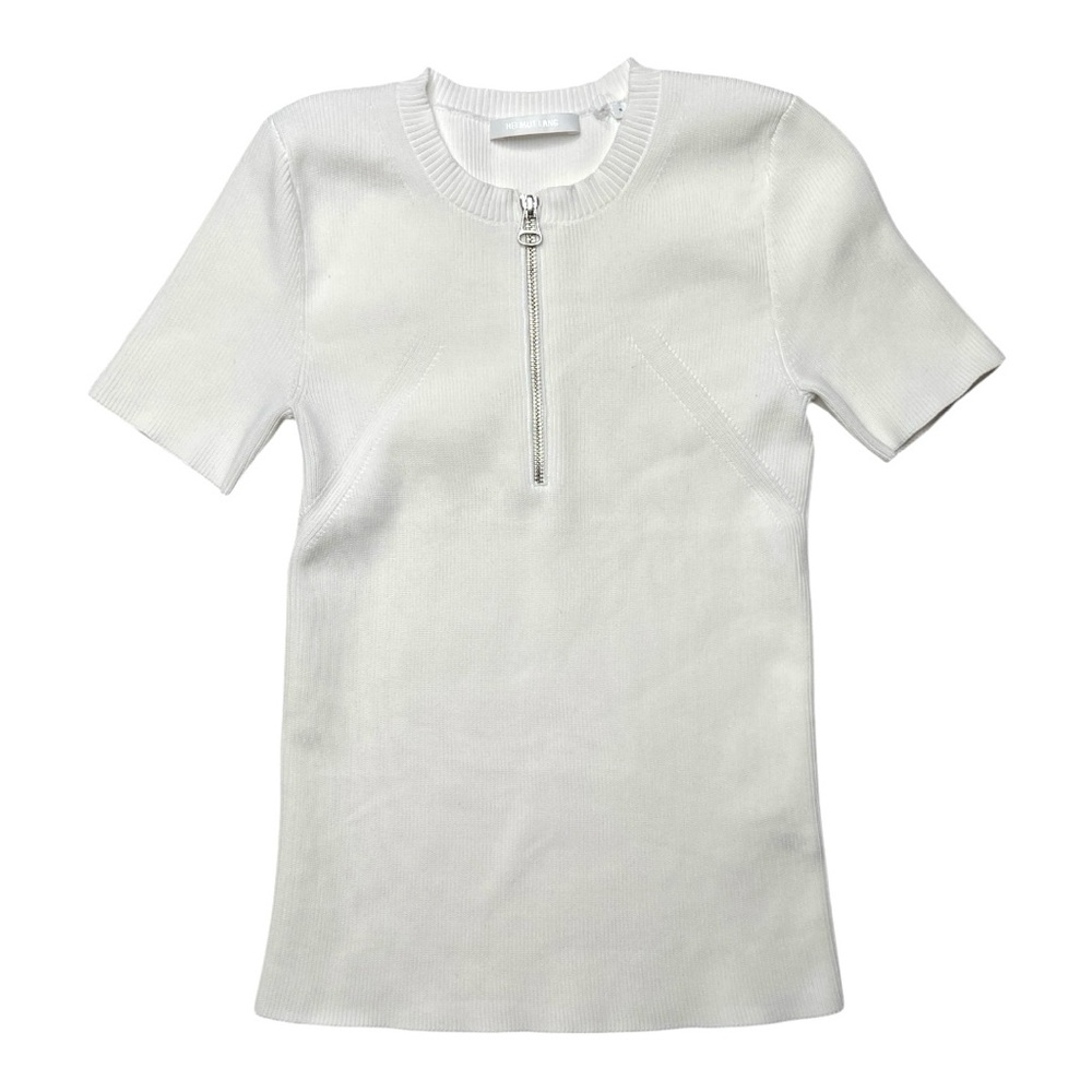 Helmut Lang Ribbed Knit Short Sleeve Quarter Zip Top